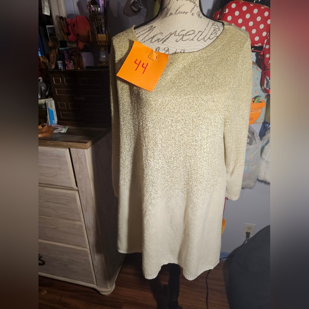 Ruby Rd Women Top 1x Gold Ombre Christmas Holiday Party Sweater NWT